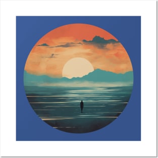 Romantic Sci-Fi Planet Lonely Wanderer Orange Sky Design Posters and Art
